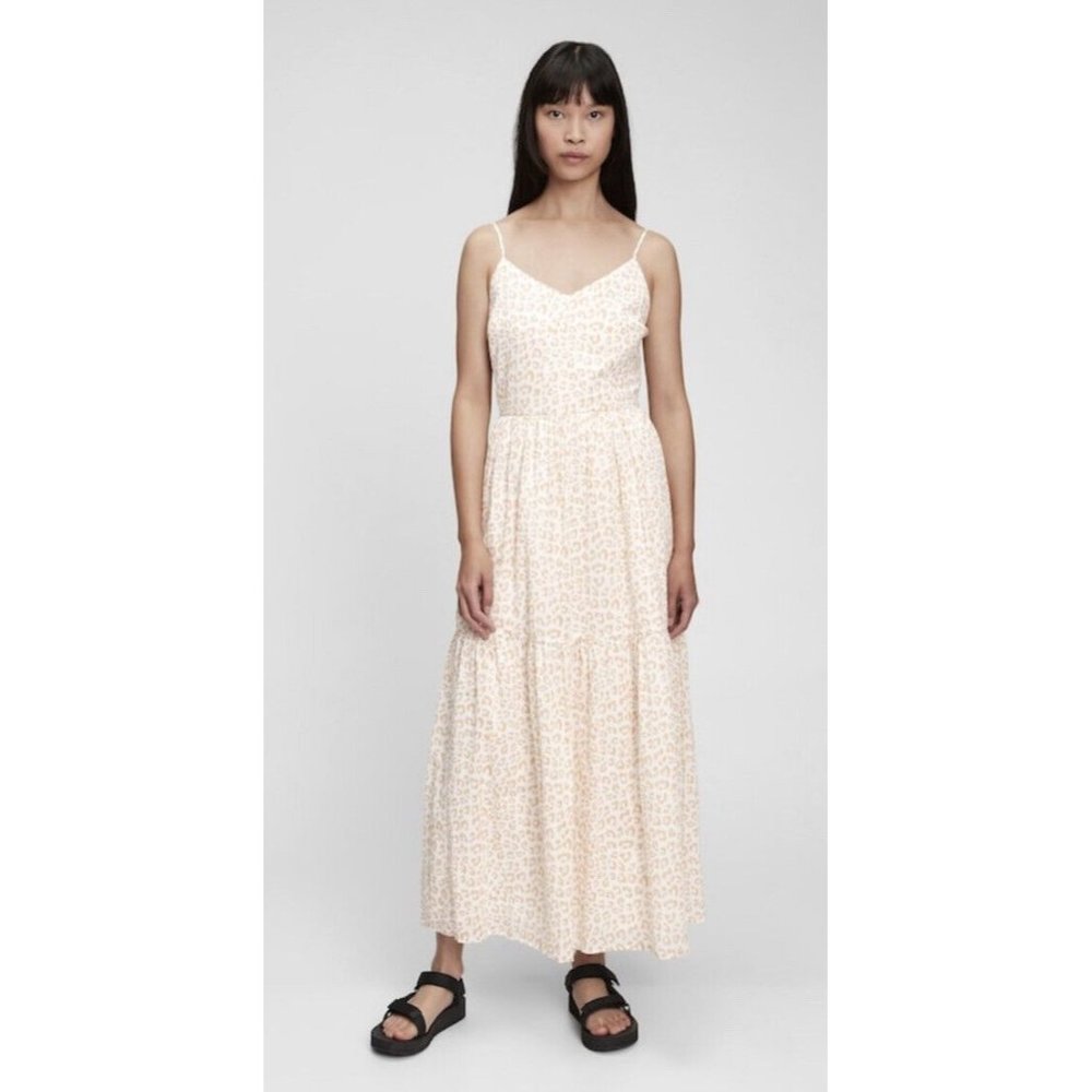 NWT Women's GAP Cami V-Neck Maxi Dress in Brown Cheetah Sz 14
